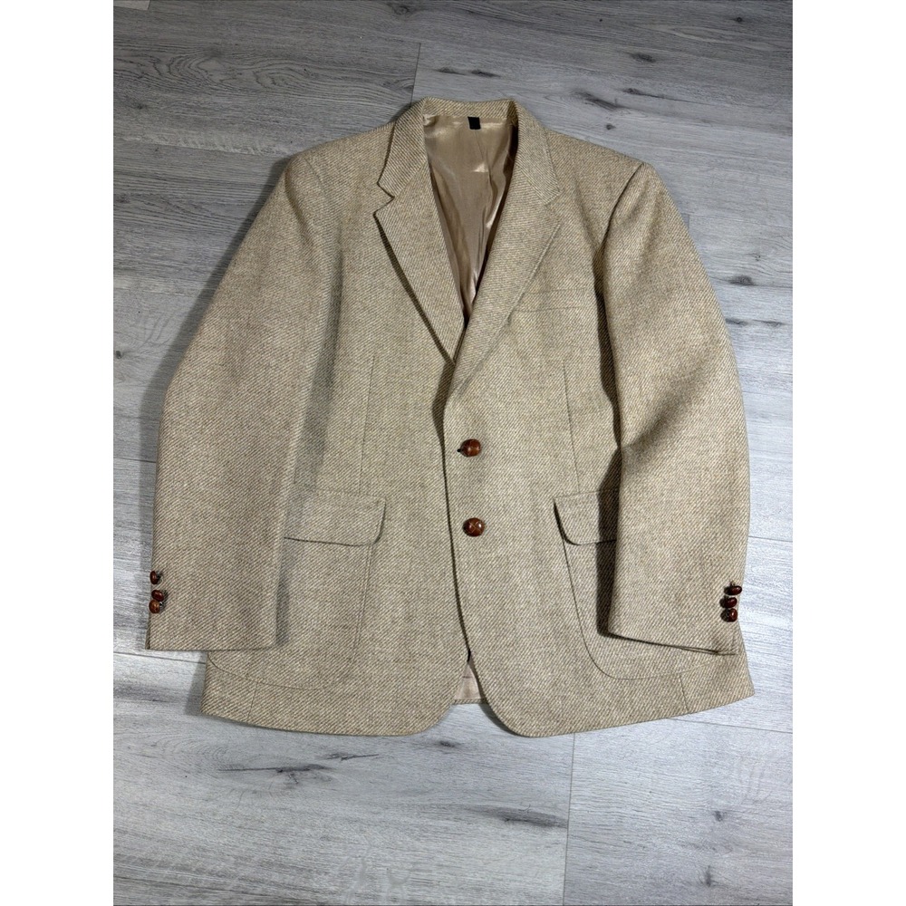 Vintage Farah Designer Series Tweed Wool‎ Blazer Tan Sport Coat Mens